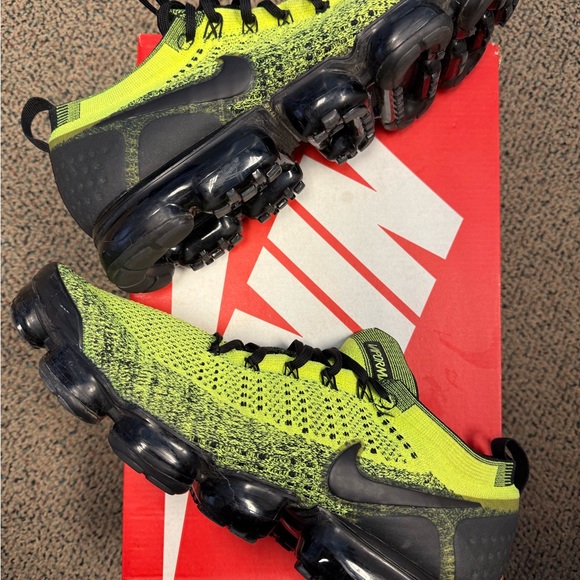 Nike Air VaporMax Flyknit Volt Black Kids' Neon Green and